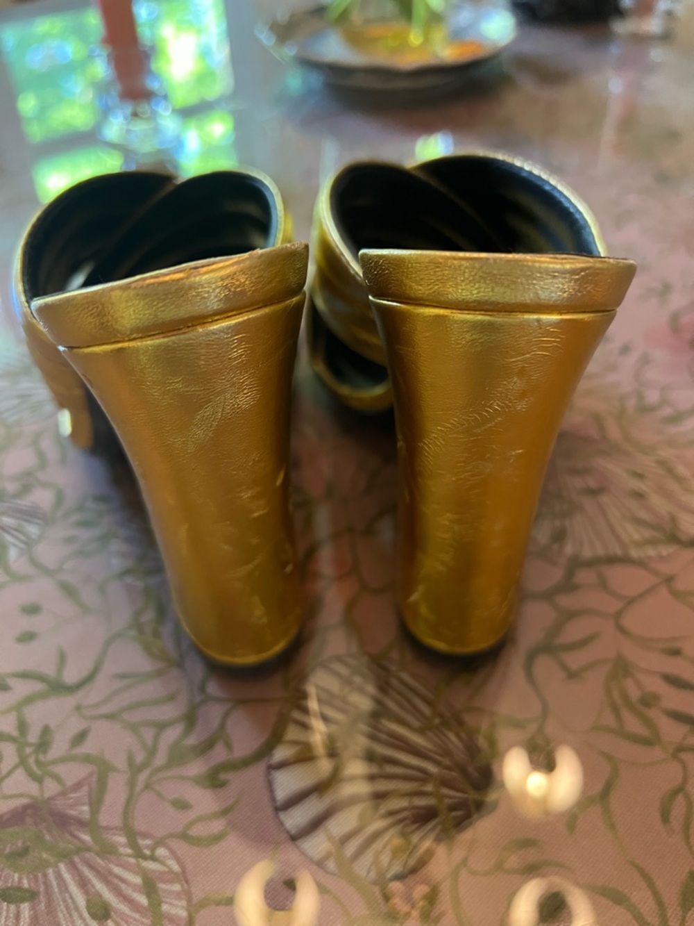 Gucci Metallic Gold Crisscross Mule Slides - Picture 3 of 10